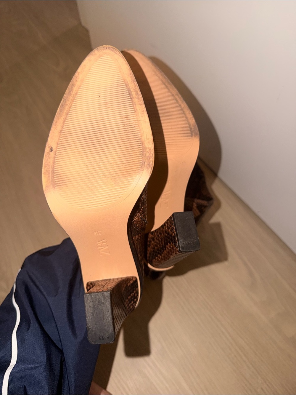 Zara Brown Snake Print Knee-High Heeled Boots - Picture 5 of 5